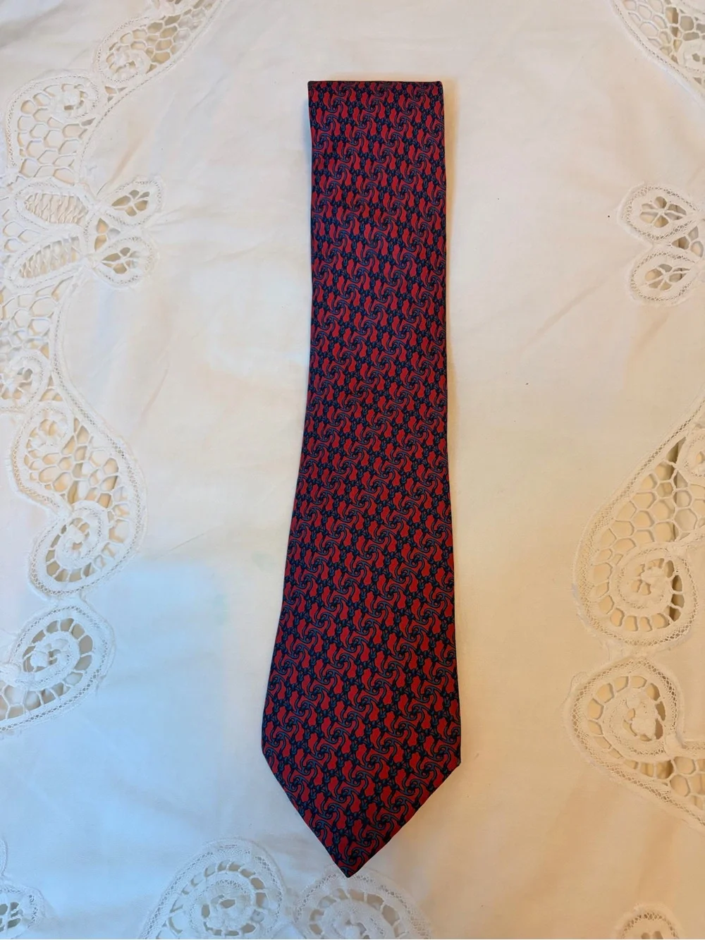 Salvatore Ferragamo Navy and Red Patterned Silk Tie
